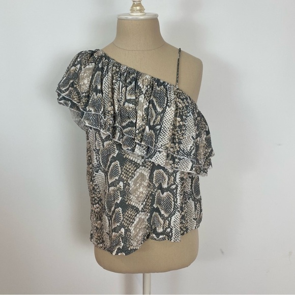 Vintage Havana Tops - Vintage Havana Womens Blouse One Shoulder Snakeskin Ruffle M
